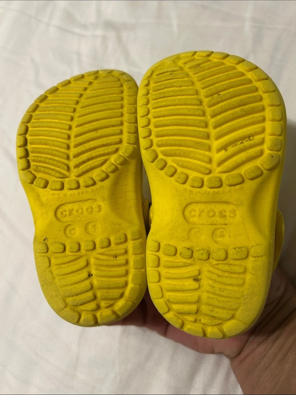 Crocs Yellow Kids Clog Sandals - Lightweight Slip-On, Size C5.